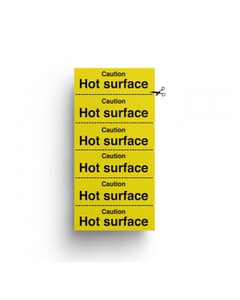 Caution Hot Surface, Strip Of 6 S/A Stickers, 100x200mm.