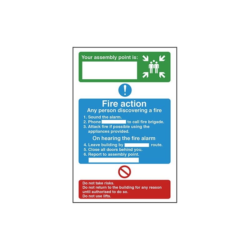 Fire Action Sign 300 x 200mm Self Adhesive