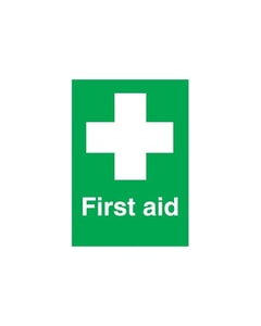 First Aid Sign With Symbol, S/A Vinyl Sticker, 150x100mm