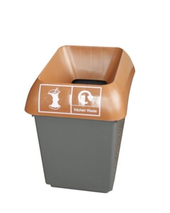 30Ltr Recycling Bin With Brown Lid & Kitchen Waste Logo